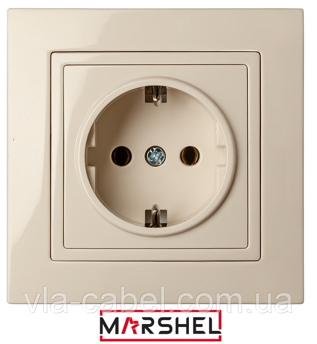 Розетка 1-а одинарна внутрішня з заземленням бежева ELEGANT BEIGE "MARSHEL" врізна Туреччина