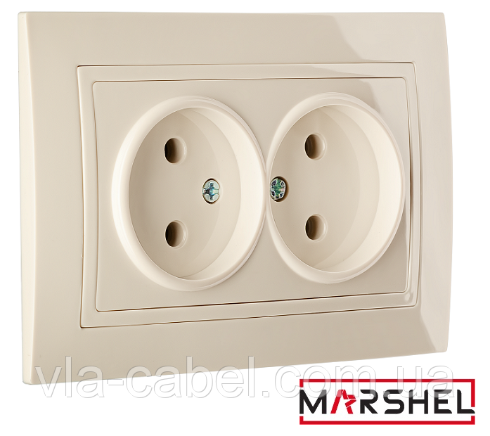 Розетка 2-а подвійна внутрішня без заземлення бежева ELEGANT BEIGE "MARSHEL" врізна Туреччина
