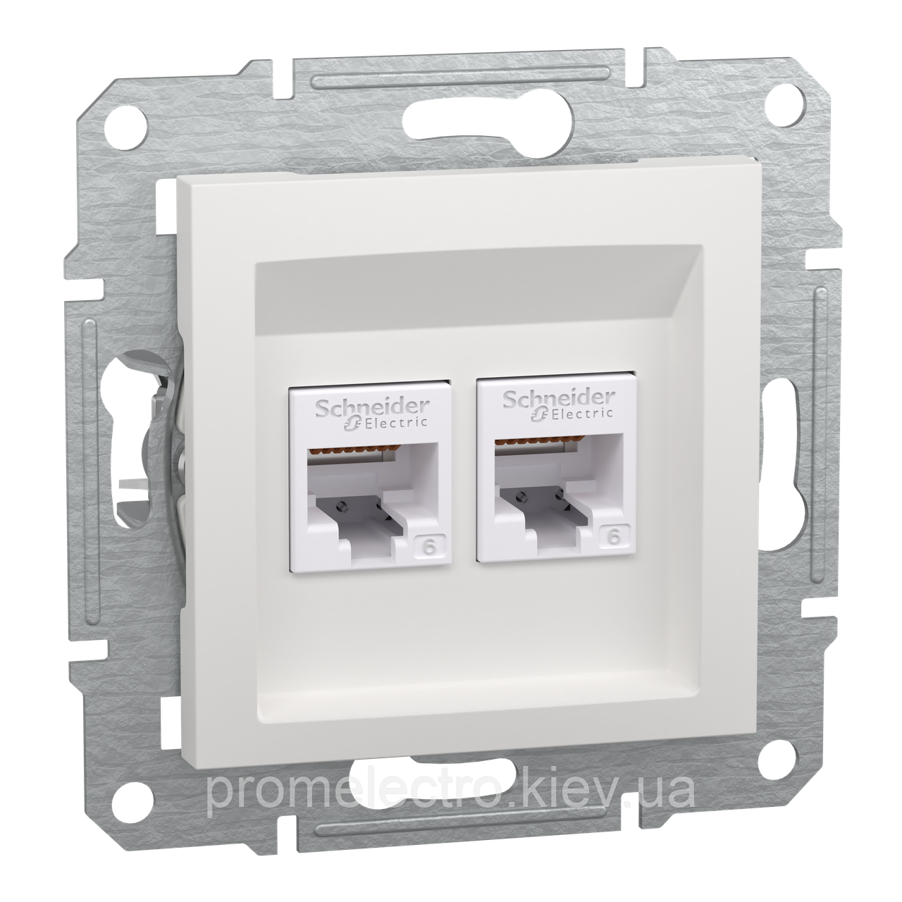Розетка  Schneider-Electric Asfora RJ45 подвійна, тип UTP, категорія 6е, біла без рамки  EPH4870121