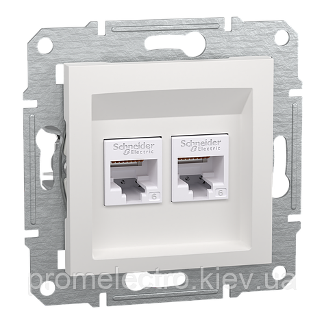 Розетка Schneider-Electric Asfora RJ45 подвійна, тип UTP, категорія 6е, біла без рамки EPH4870121, фото 1