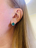 Срібні сережки конюшина зелені д.10, фото 6