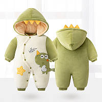 Велюровий дитячий комбінезон теплий чоловічок з динозавриком