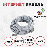 Кабель мідний від ПК до роутера патч корд Kabelist 75м U/UTP Cat5e 24AWG для інтернету зі швидкістю 1000 мбіт/с