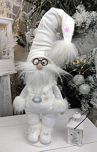 Санта 65см білий. Гном скандинавський в окулярах. Різдряний ельф Скандинавський, санта клаус новорічний, іграшка