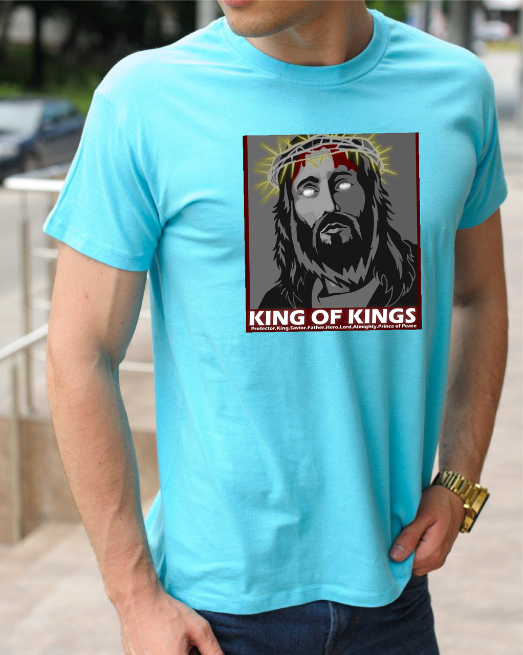 Православні чоловічі футболки з релігійною символікою King of kings (Король королів), 100% бавовняні, розмір S