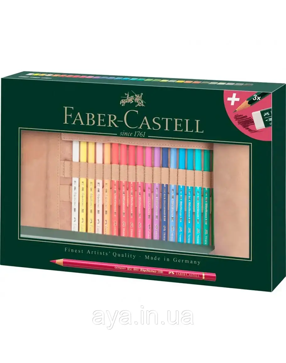 Набір кольорових олівців Polychromos 30 кольорів з аксесуарами у пеналі, Faber-Castell, 110030