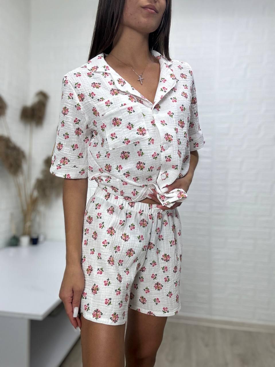 Ніжний мусліновий комплект рубашка шорти , S-XL