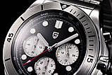 Водонепроникний чоловічий кварцовий годинник з хронографом Pagani Design PD-1705-1 Silver-Black Steel, фото 9
