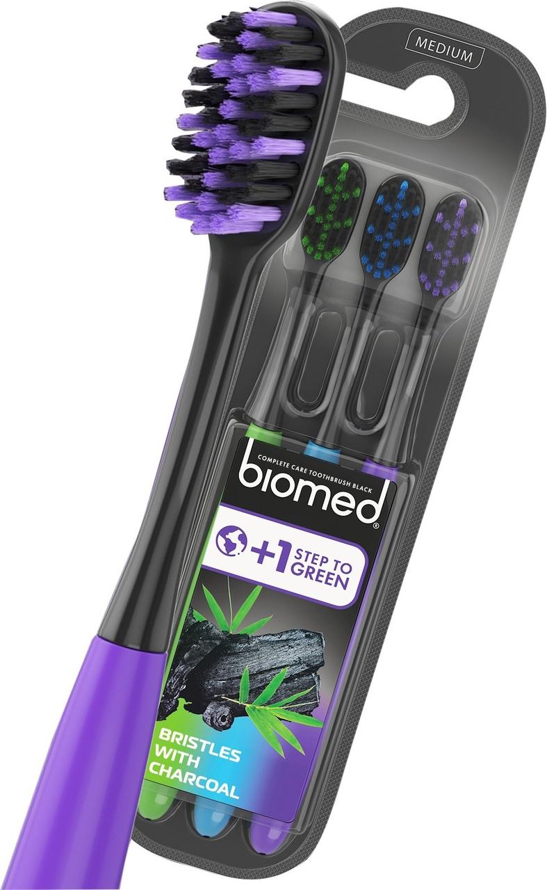 Зубні щітки Biomed Black Charcoal, середня жорсткість (3шт.)