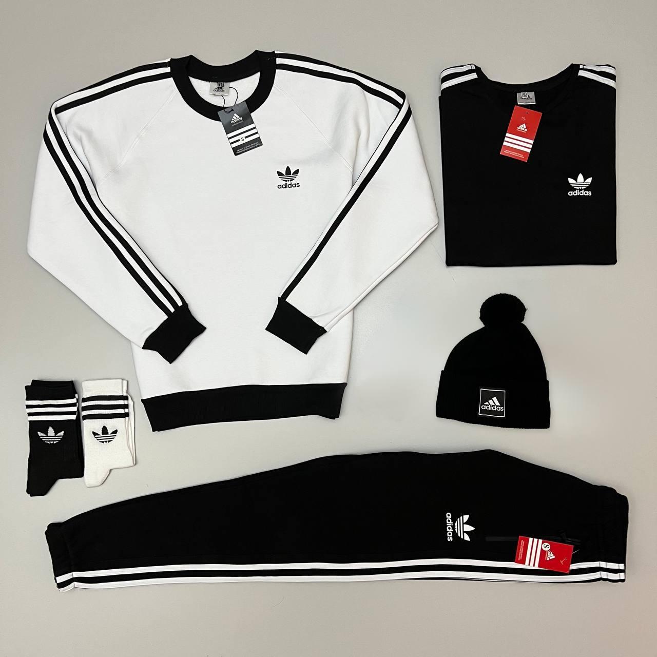 Чоловічий спортивний костюм фліс adidas із шапкою колір білий