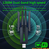 Дводіапазонний WIFI USB адаптер 1200 mbps 2.4 ГГц 5ГГц USB 3.0 портативний зовнішній мережева карта usb wifi 5g 1200 мбіт/с, фото 5