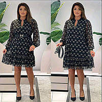 Женское платье шифонова елегантна нарядна з поясом Шифонове плаття малих та великих розмірів, Туреччина