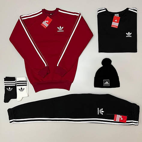 Комплект одягу чоловічий adidas утеплений із шапкою колір бордо, фото 1