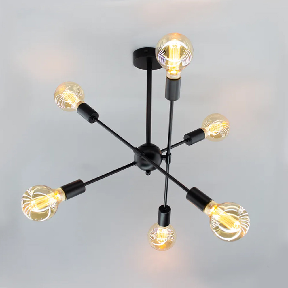 Мінімалістична стельова люстра YORK чорного кольору на 6 ламп, фото 1