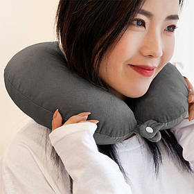 Ортопедична подушка для подорожей Monochrome 30x25см (Дорожня подушка для шиї) Темно-сірий