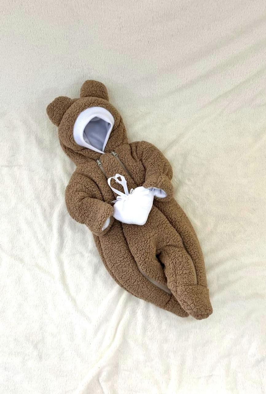 Хутряний комбінезон Тедді для новонароджених, темний бежевий, фото 1