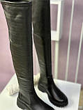 Чоботи жіночі ботфорти натуральна шкіра чорні демісезонні трендові стрейч, фото 5