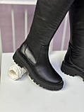 Чоботи жіночі ботфорти натуральна шкіра чорні демісезонні трендові стрейч, фото 2