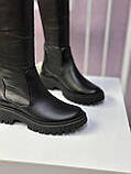 Чоботи жіночі ботфорти натуральна шкіра чорні демісезонні трендові стрейч, фото 7