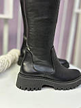 Чоботи жіночі ботфорти натуральна шкіра чорні демісезонні трендові стрейч, фото 8