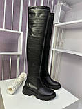 Чоботи жіночі ботфорти натуральна шкіра чорні демісезонні трендові стрейч, фото 9