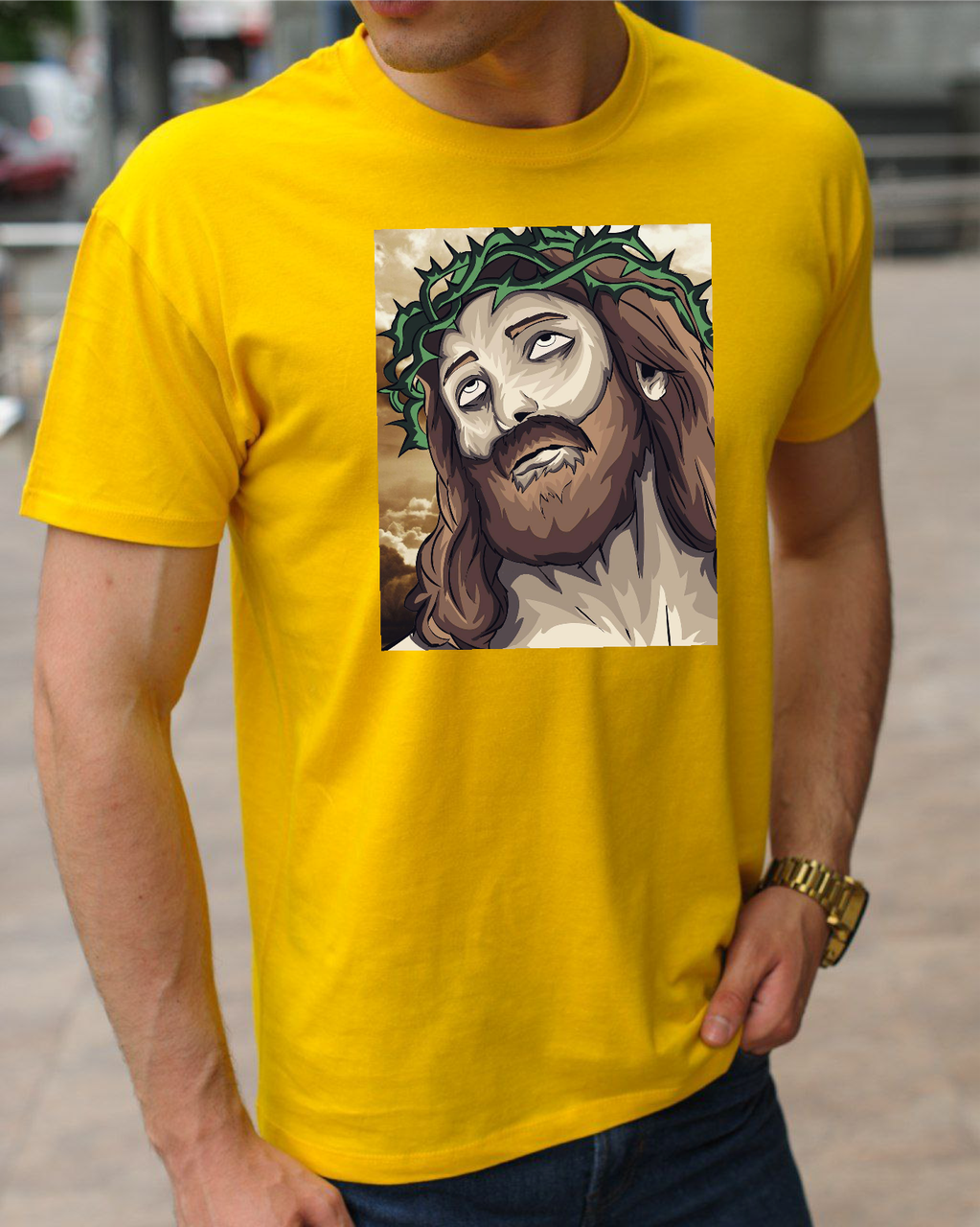 Православні бавовняні однотонні футболки з релігійною символікою Jesus (Ісус), розмір S