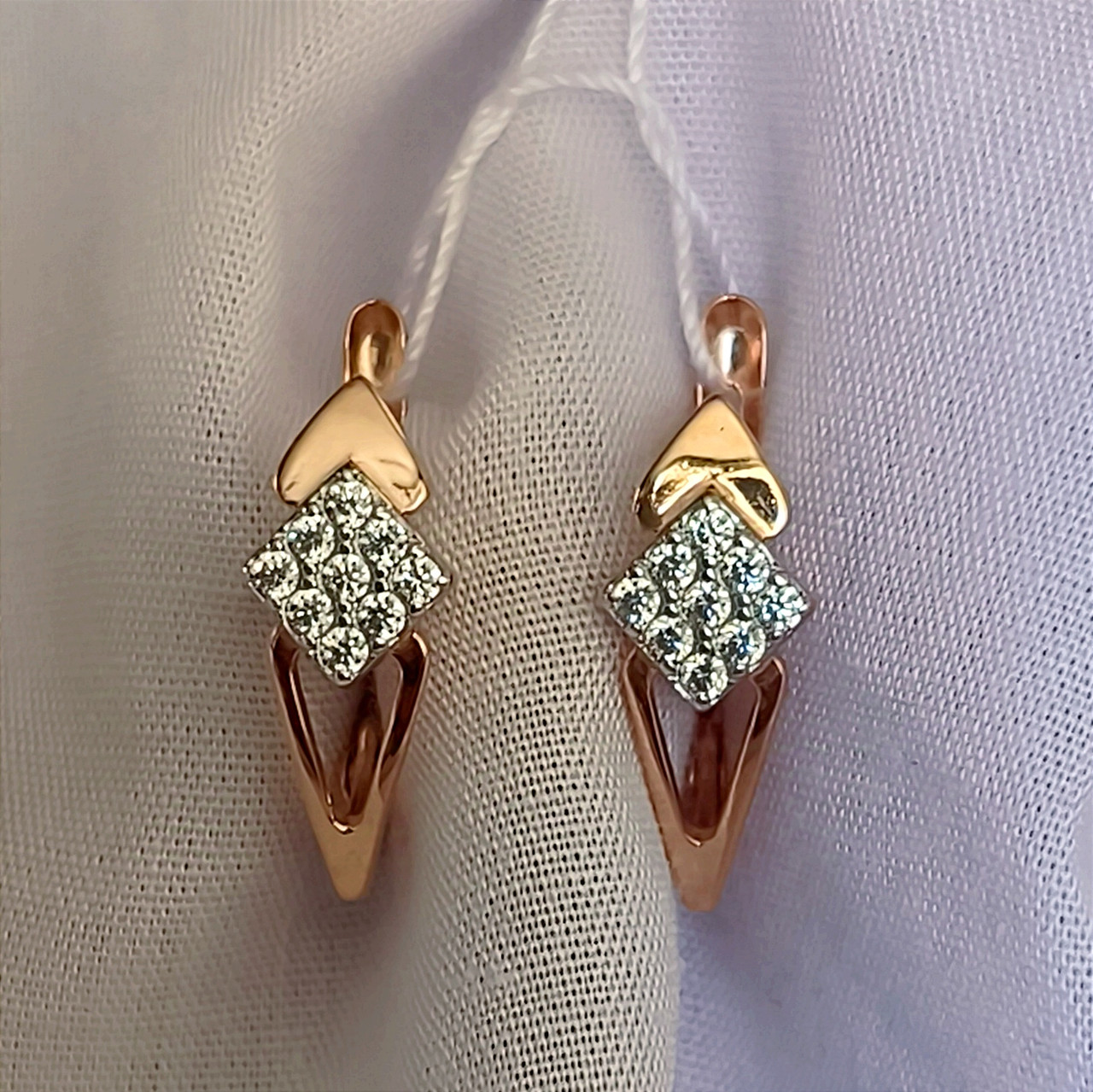 Золоті сережки 585 проби з камінчиками, фото 1