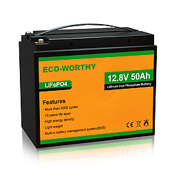 Акумулятор ECO-WORTHY LiFePO4 12.8v 50ah літієвий з вбудованим BMS