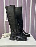 Чоботи панчохи Nivelle чорний стрейч високі жіночі демісезонні стильні шкіряні модні трендові, фото 2