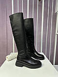 Чоботи панчохи Nivelle чорний стрейч високі жіночі демісезонні стильні шкіряні модні трендові, фото 7