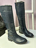 Чоботи жіночі натуральна шкіра байка демісезонні сині з ланцюжком, фото 5