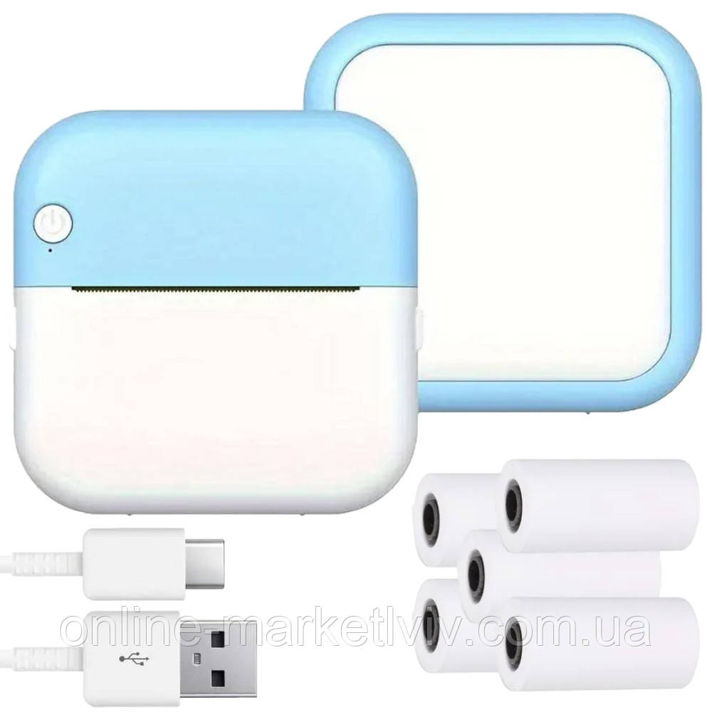 Портативний міні принтер + 5 рулонів термопаперу, Bluetooth, М3 / Дитячий термопринтер / Принтер для телефону, фото 1