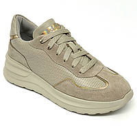 Жіночі шкіряні замшеві кросівки бежевого кольору на шнурівці Selesta t226-89-117-52 розмір 37