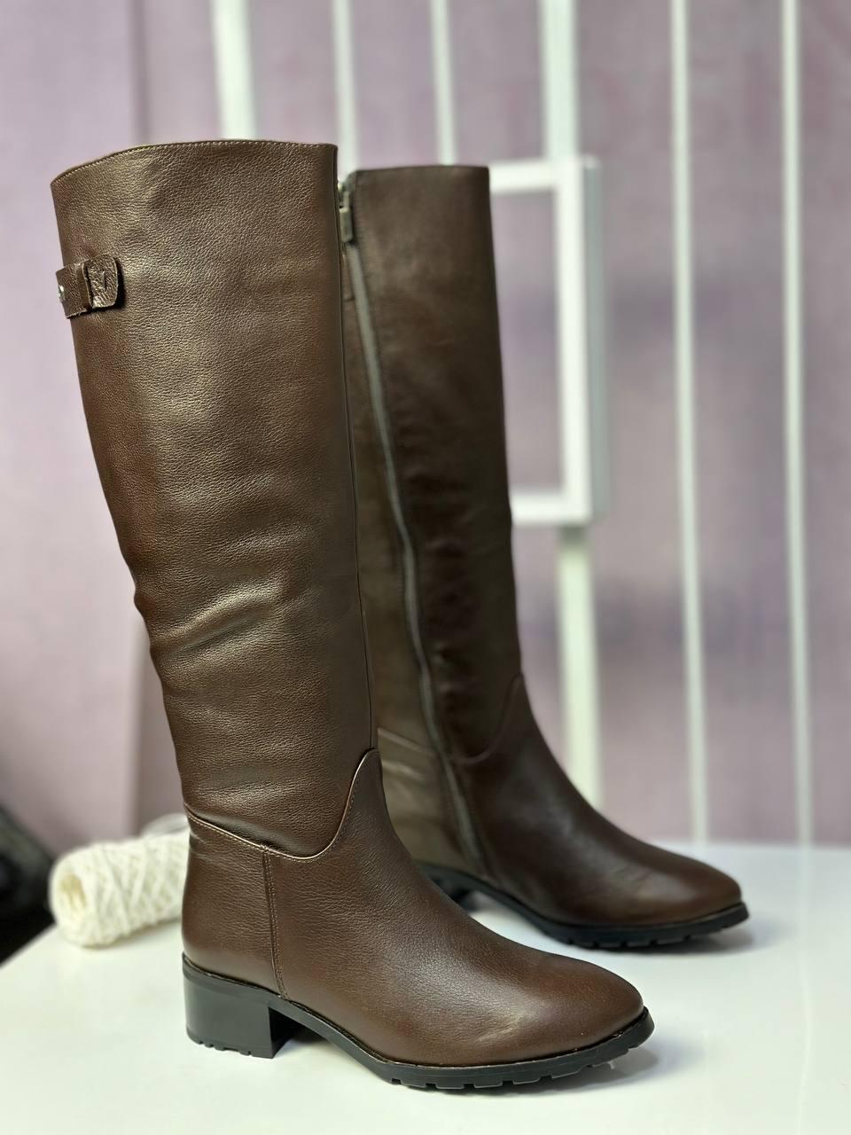 Чоботи жіночі натуральна шкіра байка демісезонні коричневі модні, фото 1