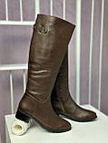 Чоботи жіночі натуральна шкіра байка демісезонні коричневі модні, фото 7