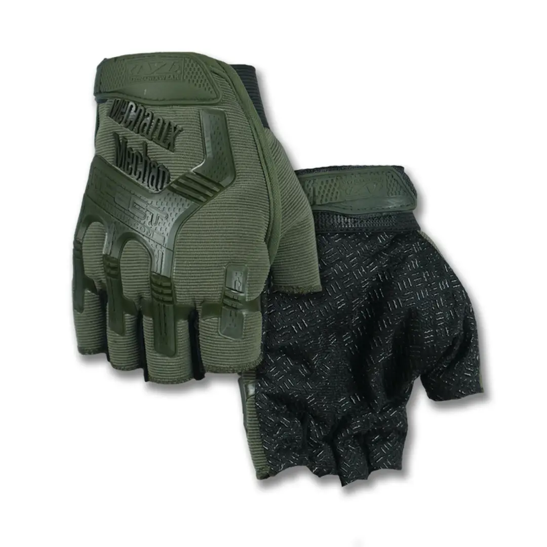 Рукавички безпалі з гумовим демпфером Mechanix Олива ONE SIZE З регульованою застібкою
