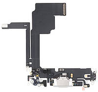 Шлейф iPhone 15 Pro з роз'ємом зарядки з мікрофонами білий White Titanium оригінал