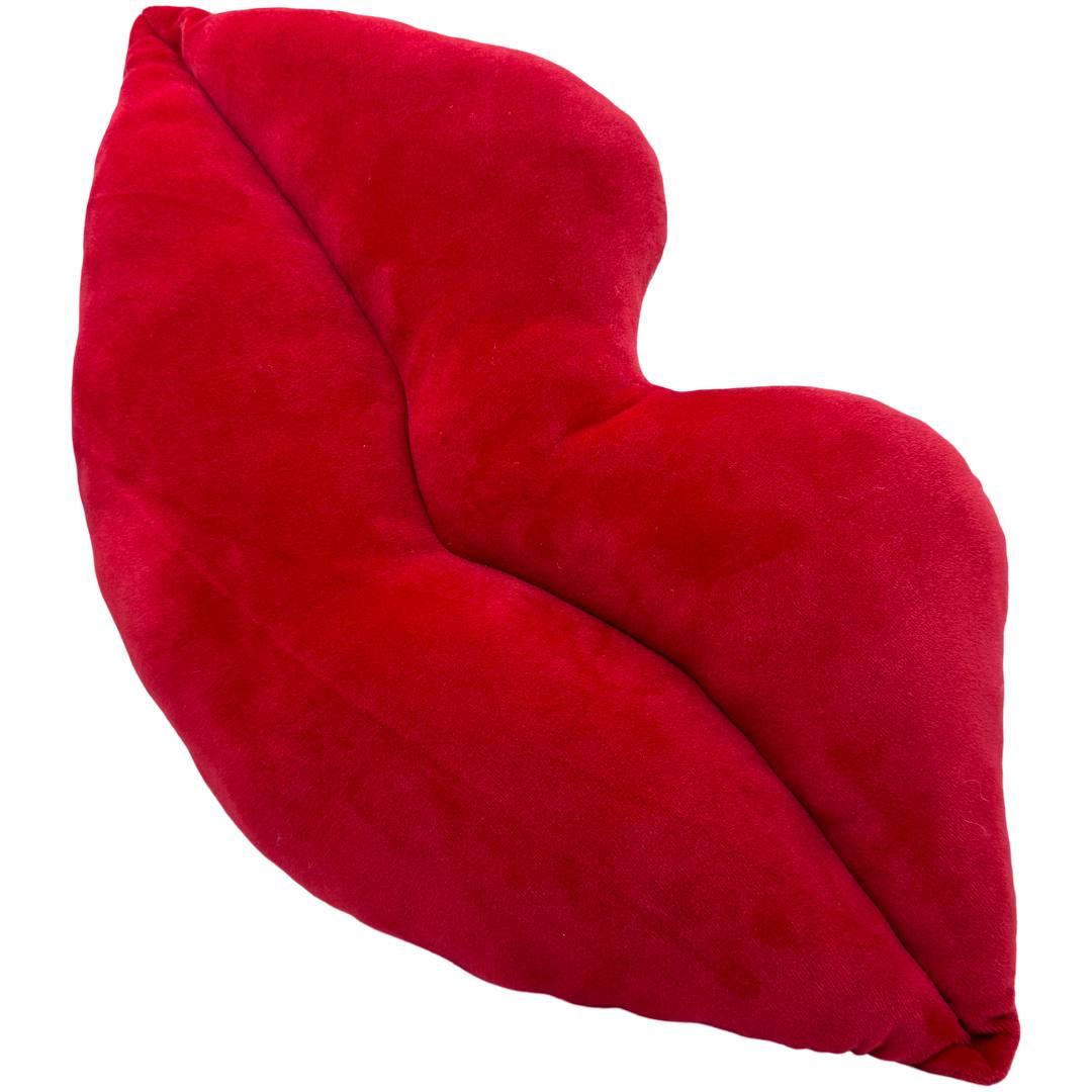 Декоративна інтерʼєрна велюрова подушка губи, розмір 46*25, колір червоний, фото 1