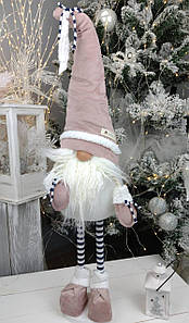 Гном 75см пудровий. Різдвяний ельф Скандинавський, санта клаус новорічний, іграшка м'ягка