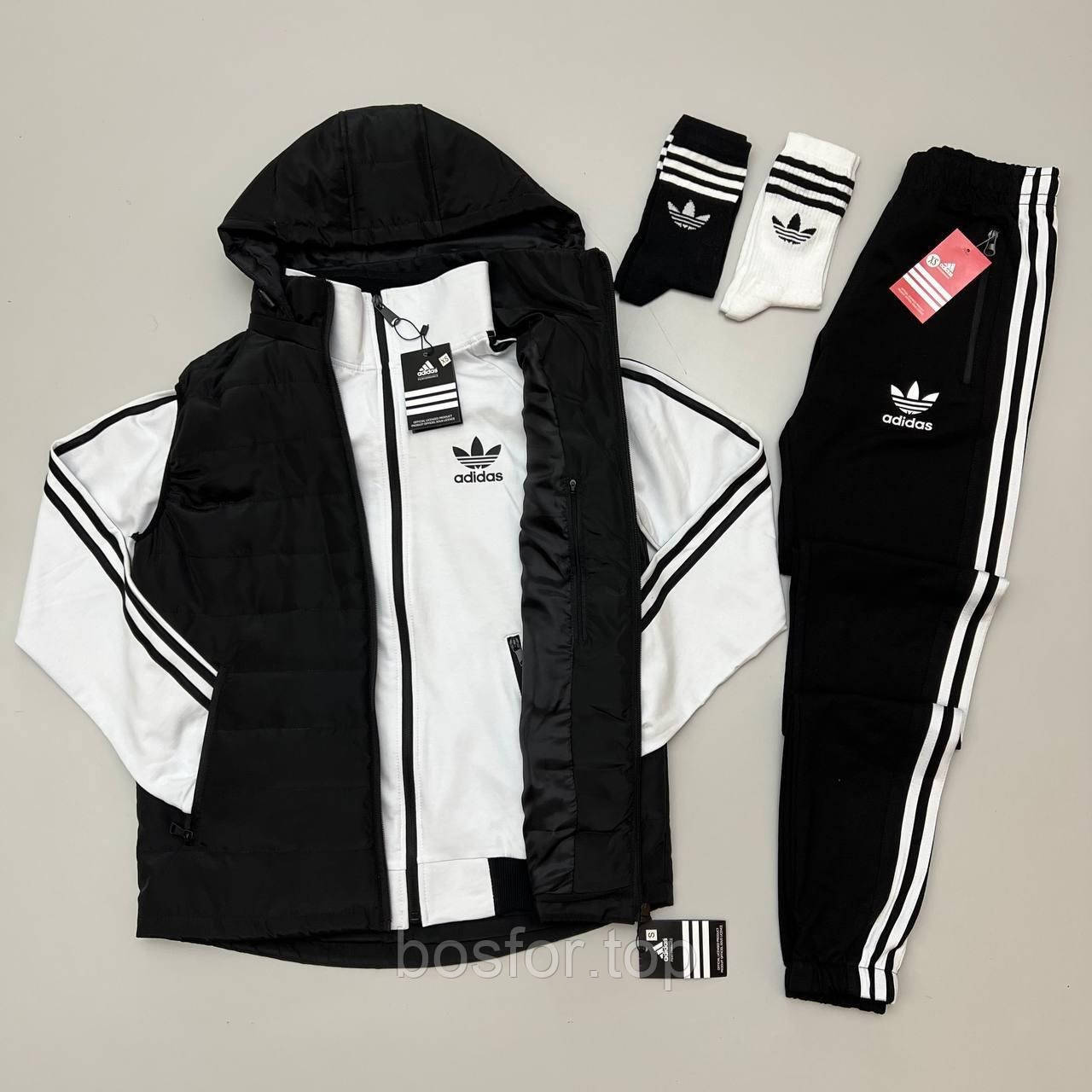 Чоловічий спортивний костюм із жилеткою adidas утеплений біло-чорний