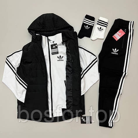 Чоловічий спортивний костюм із жилеткою adidas утеплений біло-чорний, фото 1