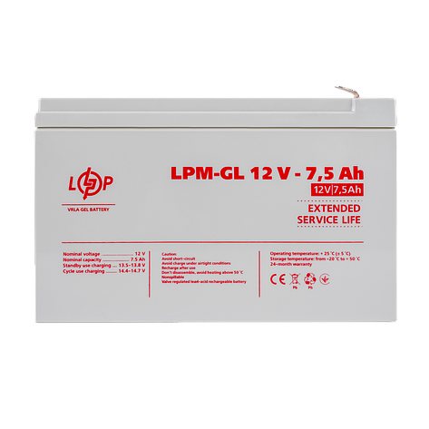 Акумулятор гелевий LPM-GL 12V - 7.5 Ah, фото 1