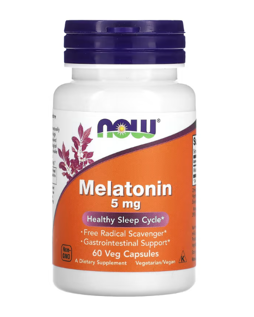 Мелатонін, Melatonin, NOW Foods, 5 мг, 60 рослинних капсул, фото 1