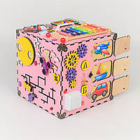 Бізікуби 30Х30Х30 Рожевий дитячий розвивальний куб Іграшки для розвитку дітей Дерев'яні іграшки бізіборд