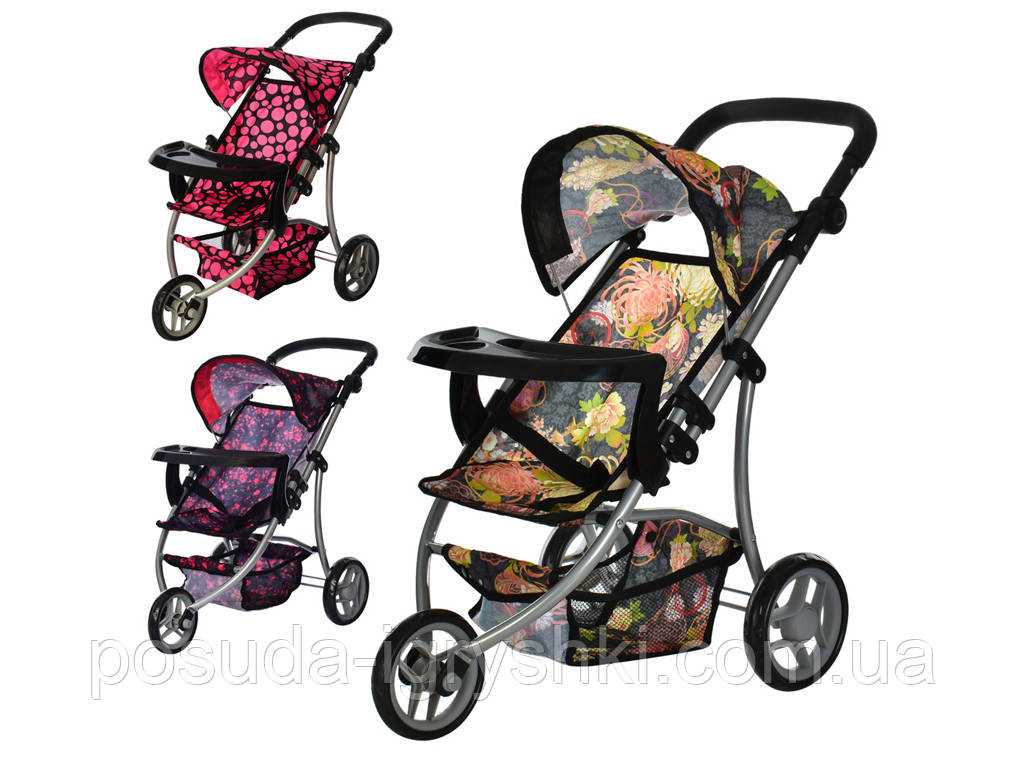 Коляска 9377 B-T для ляльки, залізна, прогулянкова, колеса 3шт, регулюється ручка, 63-35-57см, 2 види, в коробці, 30-46-15см, фото 1