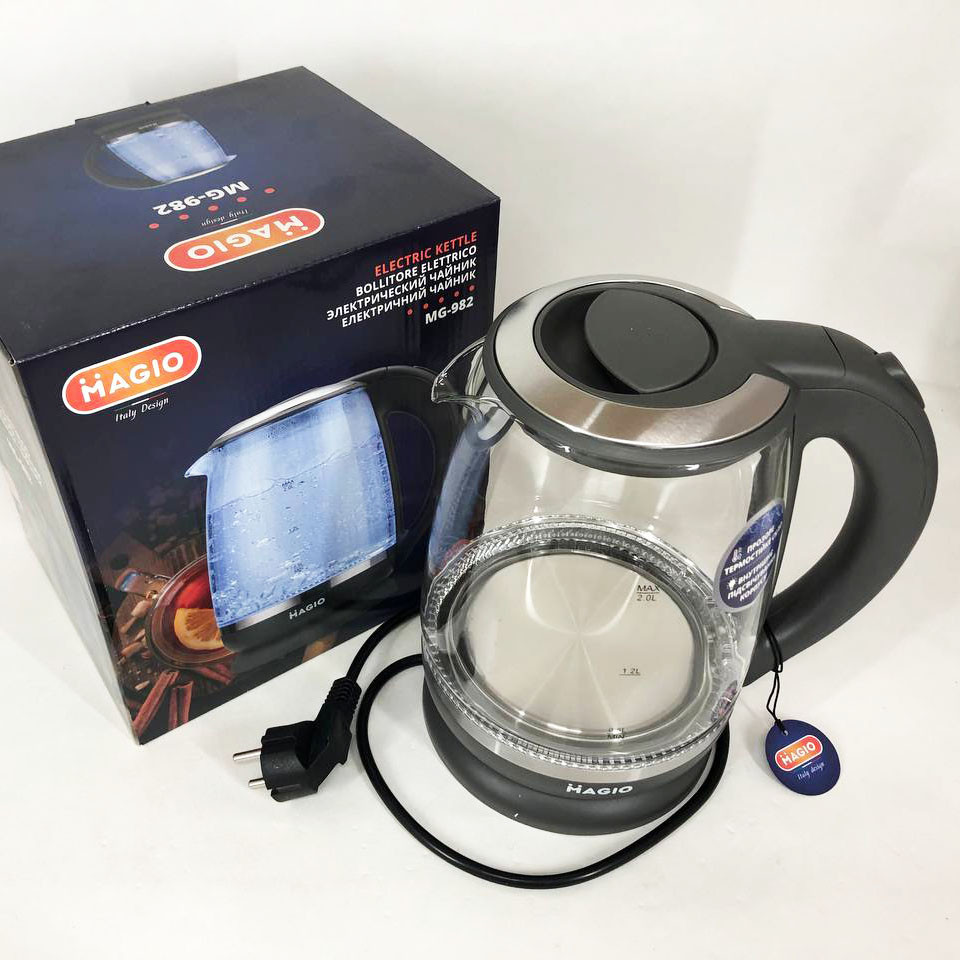 Чайник скляний з підсвічуванням 2 л Magio MG-982 2200 Вт, Тихий FY-435 електричний чайник