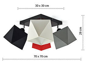 Різнокольоровий підвісний світильник Diamond 299-F4 з рухомим напрямком світла Люстра з чотирма абажурами у формі ромбів, фото 3