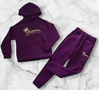 Дитячий спортивний костюм на дівчинку утеплений "Princess" Бордовий Зріст 104 см - 146 см