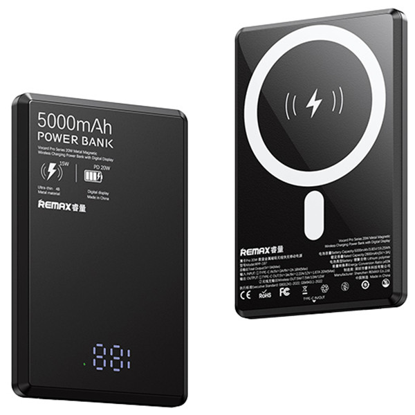 Павербанк Remax RPP-107 / 5000 мАг / до 20 Вт / USB-C + MagSafe / PD+QC / Чорний, фото 1