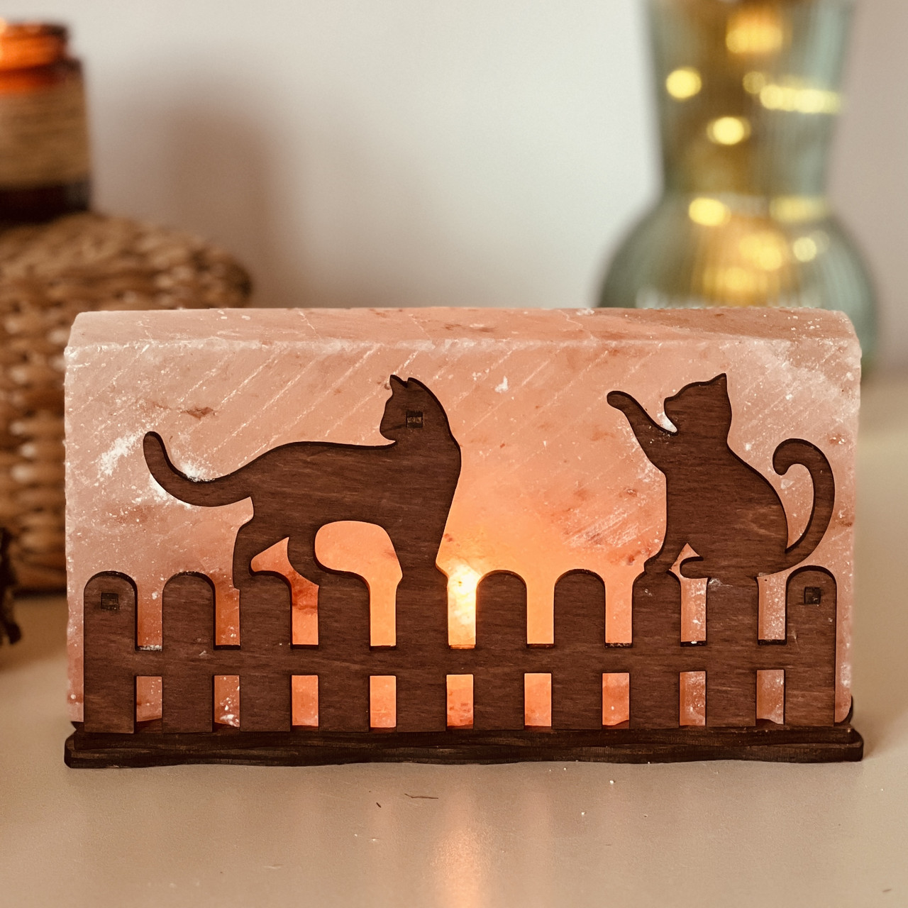 Соляна лампа з гімалайської солі "Коти на паркані" 2кг, фото 1